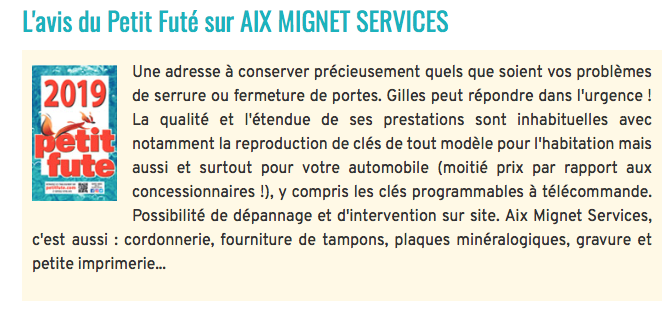 AIX MIGNET SERVICES - CLES & SERRURERIE